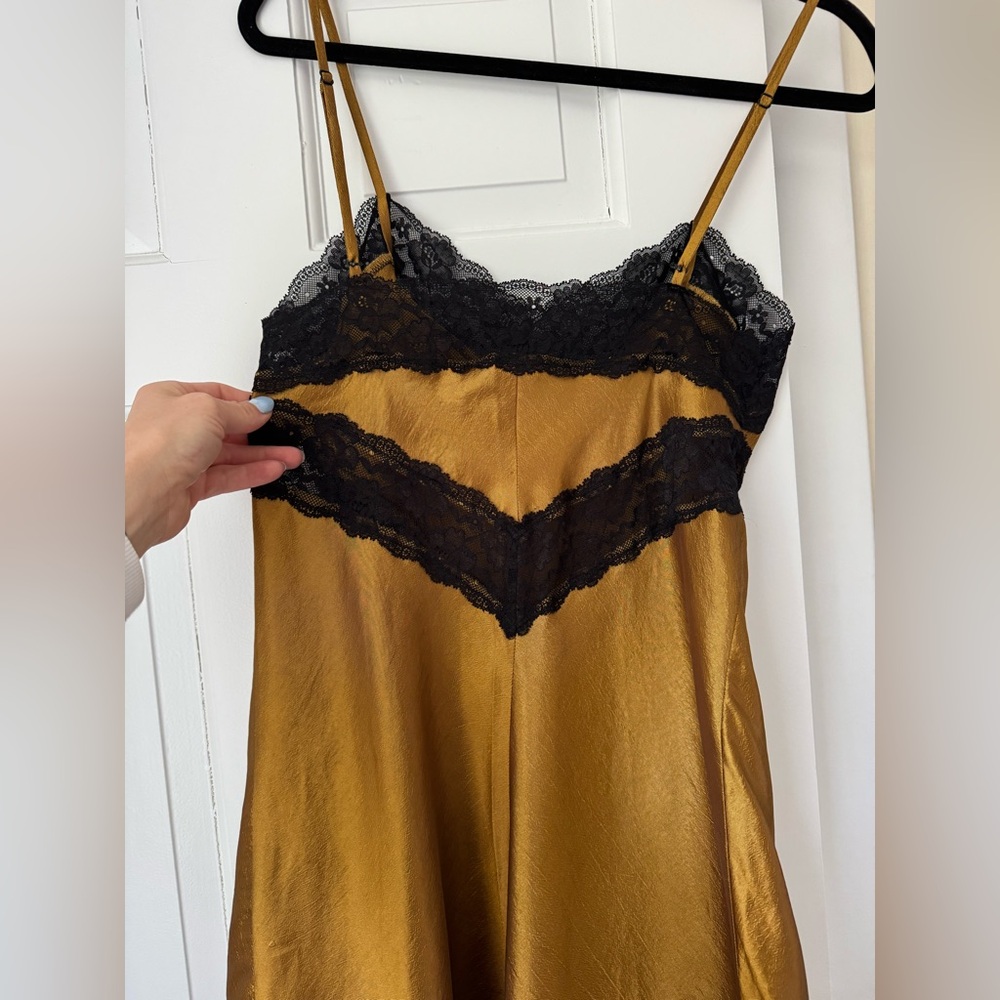 Hill House Home Ida Slip Dress Black Lace Gold Satin Size Small NWOT - Picture 9 of 10